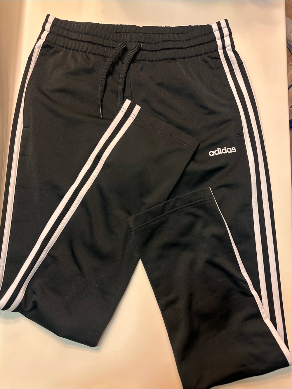 Adidas Black Track Pants with White Stripes